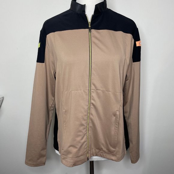 jamie sadock Jackets & Blazers - Jamie Sadock Black/Tan Full Zip Stretch Golf Athletic Jacket Women's Size M